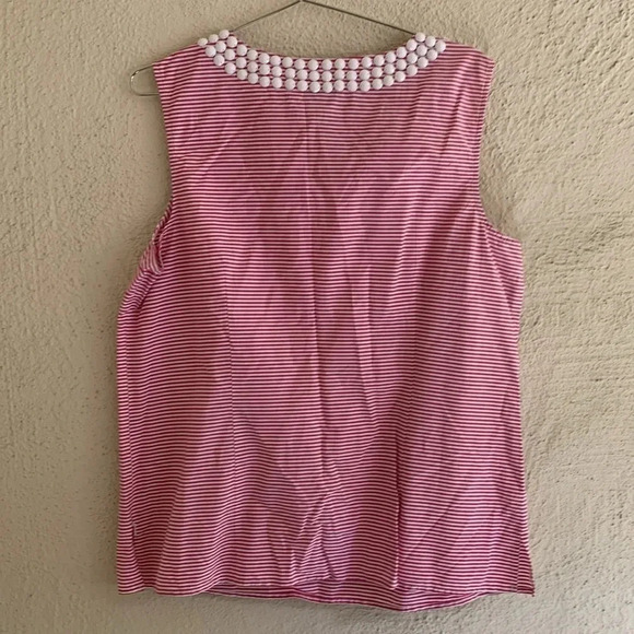 TalbotsBeaded White Pink Stripe Top Blouse Women Cotton Size 16 - Picture 6 of 7